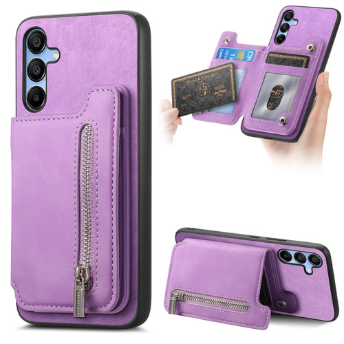 Samsung Galaxy A16 5G Retro MagSafe Zipper Wallet Card Bag Back Phone Case - Purple